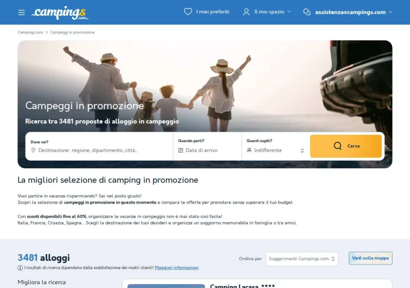 Schermata della pagina offerta di Campings.com